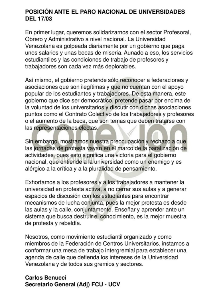 Comunicado de Conexión Estudiantil. 